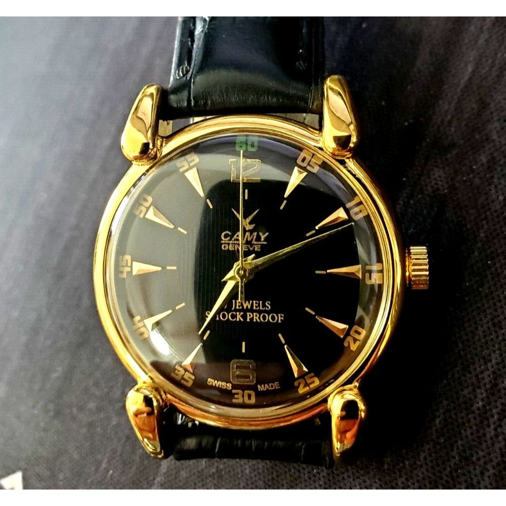 RARE Camy‎ Geneve  Mechanical Swiss Watch Restored Serviced GLD-BLK-BLK